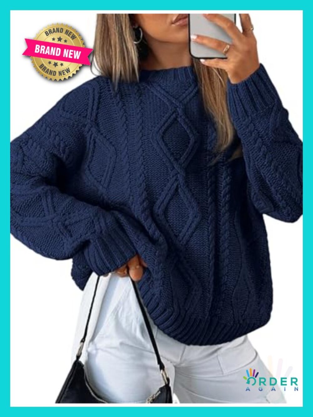Women's Oversized Cable Knit Pullover Sweater Cotton Blend Cozy Fall